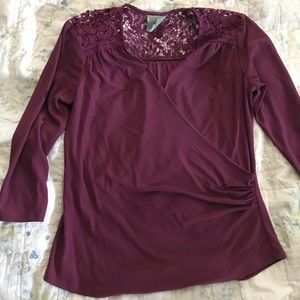Anthropologie Maeve lace shoulder wrap top / sz M